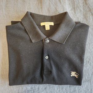 Men's Burberry Brit Short Sleeve Polo with Nova Check Collar / BLACK / MEDIUM